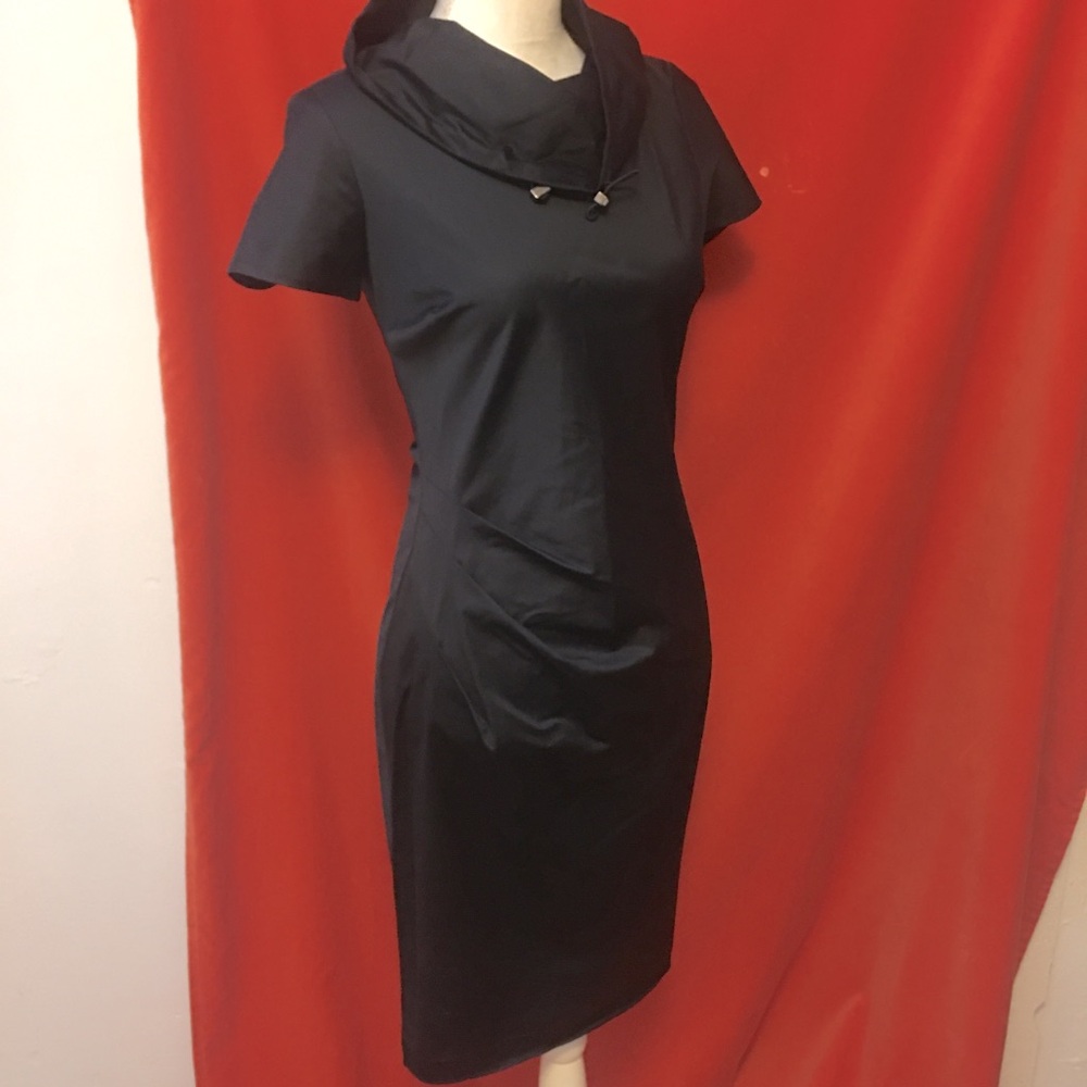 MaxMara funnel neck ruched dress black cotton size 2 or 36